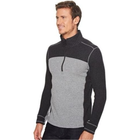 Prana XL Black grey colorblock Wentworth wool blend quarter zip fleece - Picture 1 of 12
